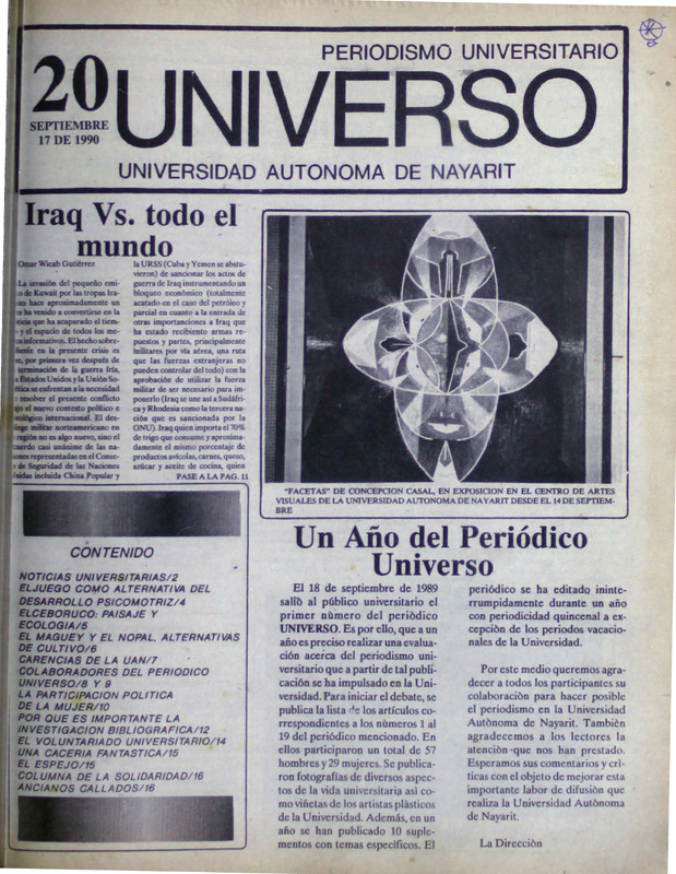 Portada del periódico universitario Universo