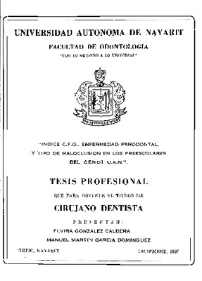 Portada de Indice C.E.O. enfermedad parodontal, y tipo de maloclusión en los preescolares del CENDI U.A.N.
