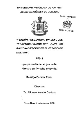 Portada de Prisión preventiva un enfoque teorético-pragmático para su racionalización en el estado de Nayarit