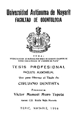 Portada de Reconstrucción de muñones por medio de cemento ionomero de vidrio con agregado de limadura de plata