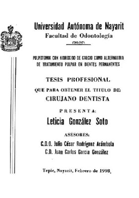 Portada de Pulpotomía con hidróxido de calcio como alternativa de tratamiento pulpar en dientes permanentes